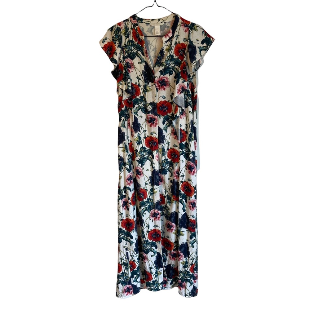 H&M FLORAL FLOWY RUFFLED SHORT SLEEVES MAXI DRESS, SIZE 6